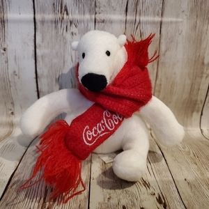 𝅺COCA-COLA White Polar Bear Red Scarf 5" Plush Stuffed Animal Christmas Holiday